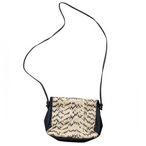Vintage Mr. Leather Black Crossbody Bag with Cream Snakeskin Accents-Great!
